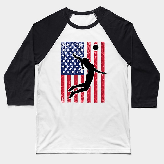 Volleyball - Volleyball USA Flag Baseball T-Shirt by Kudostees